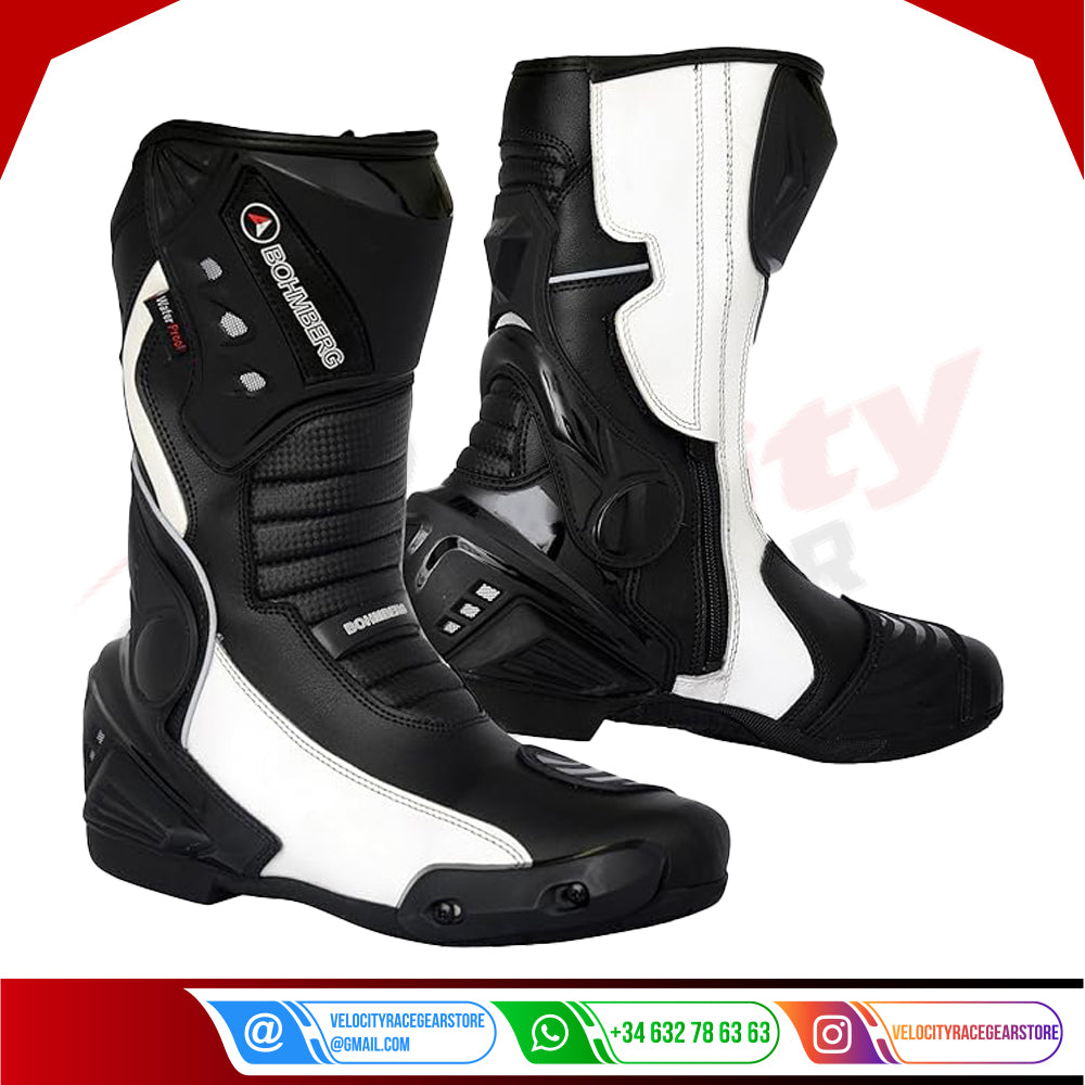 BOHMBERG®, Mens Motorcycle Boots Heavy Duty Leather with Exposed Hard Shell Protectors Waterproof Leather Sports Boots